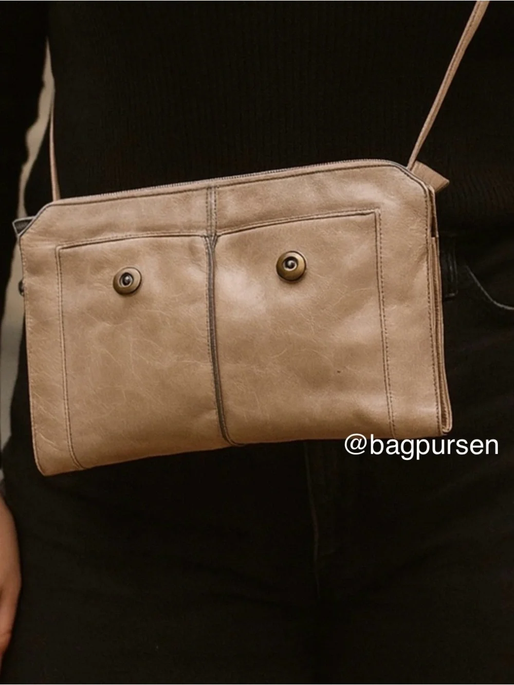 HOBO International Taupe Shiny Crackle Leather Clutch Shoulder Bag Every Day Bag
